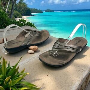 Minnetonka Women's 10M Pewter Silverthorne Filp Flop Thong Sandals Embellished